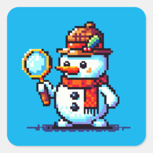 Snowman Detective: 8-Bit Winter Mystery Square Sticker
