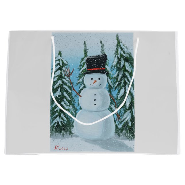 Snowman digital painting large gift bag (Front)