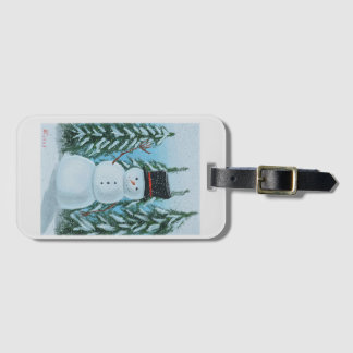 snowman digital painting   luggage tag