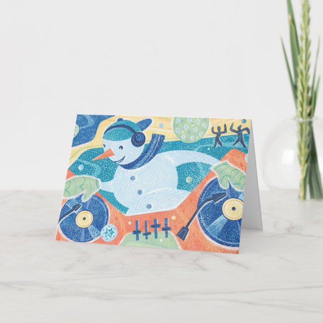 Snowman DJ Christmas Dance Party Holiday Card (Front)