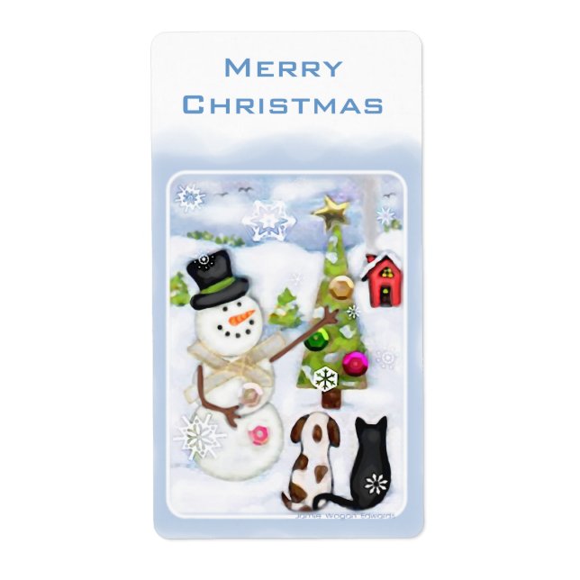 Snowman, Dog & Cat Christmas Labels (Front)