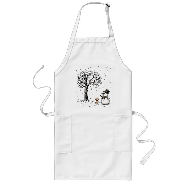 Snowman & Dog: Winter’s Friendship Long Apron (Front)