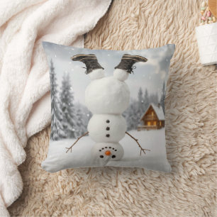 Snowman Doing a Headstand Cushion
