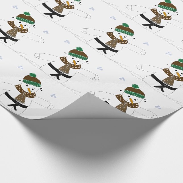 Snowman Doing Martial Arts Wrapping Paper (Corner)