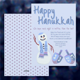 Snowman Dreidels Blue Cute Celebrate Hanukkah Holiday Card