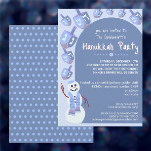 Snowman Dreidels Cute Hanukkah Holiday Party Invitation