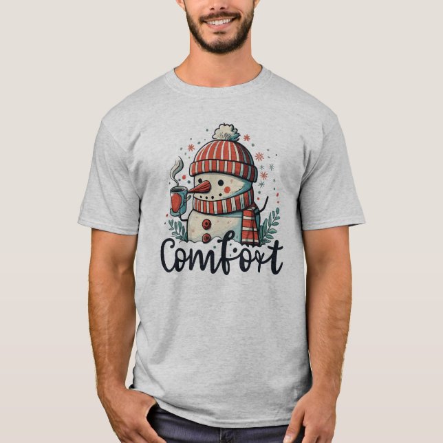 Snowman Drinking Cocoa - Funny T-Shirt (Front)