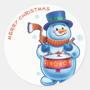 Snowman drummer Christmas label sticker