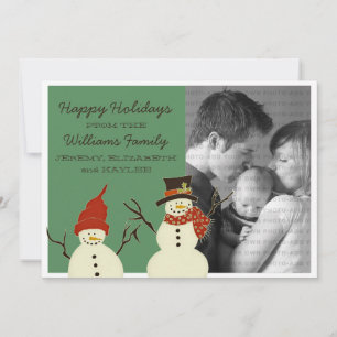 Snowman Duo Holiday Flat Card, Green