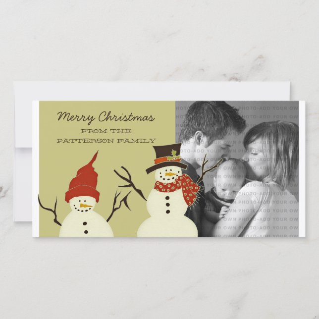 Snowman Duo Holiday Photo Card, Sage (Front)