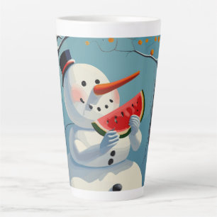 Snowman eats watermelon latte mug