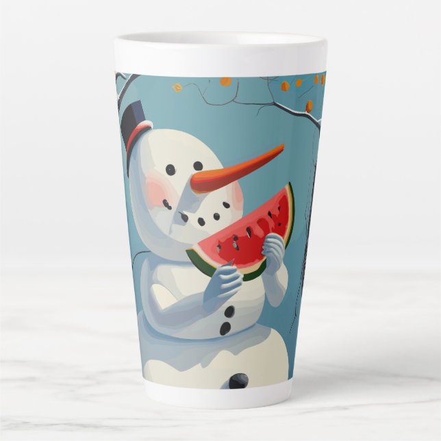 Snowman eats watermelon latte mug (Front)