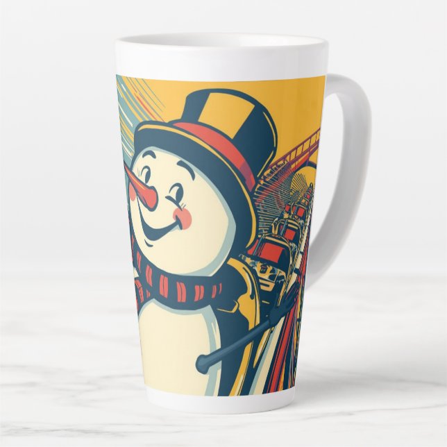 snowman enjoying a roller coaster ride latte mug (Right Angle)
