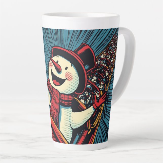 snowman enjoying a roller coaster ride. latte mug (Right Angle)