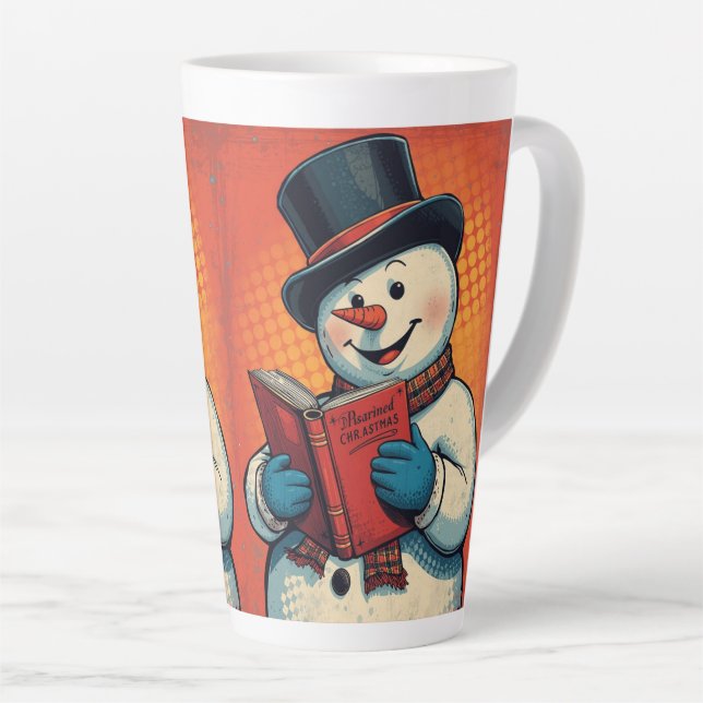 Snowman enjoys reading a book latte mug (Right Angle)