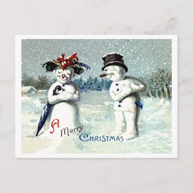 Snowman expressing love on Christmas, vintage Postcard (Front)