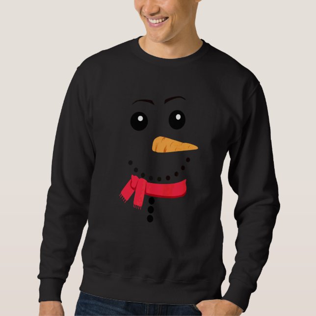 Snowman Face Carrot Nose Eyebrows Scarf Funny Chri Sweatshirt (Front)