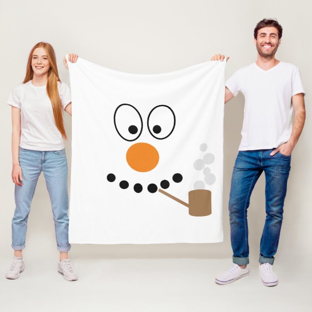 Snowman Face Cartoon Christmas Funny Fleece Blanket (In Situ)