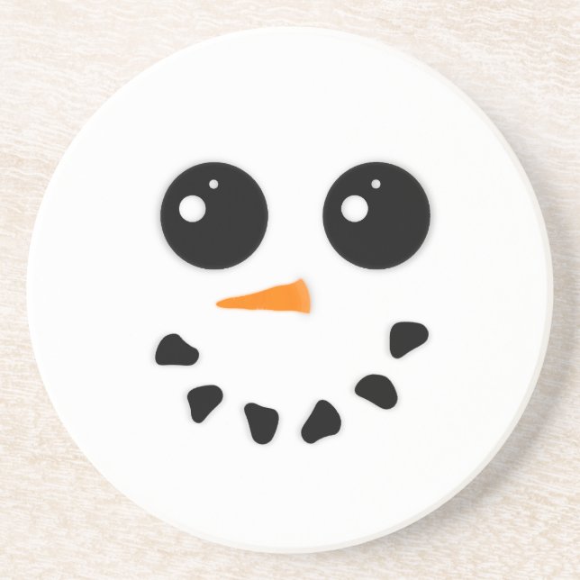 Snowman Face Christmas Sandstone Coaster (Front)