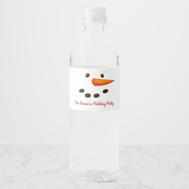 Snowman Face, Holiday Water Bottle Label (Front)