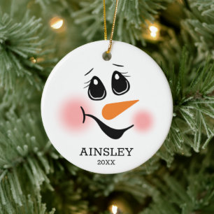 Snowman Face Monogrammed Ceramic Ornament