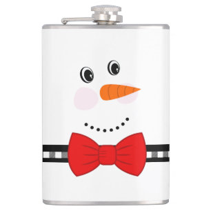 Snowman Face Red Bowtie Black Buffalo Plaid Hip Flask