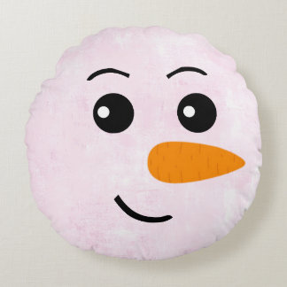 Snowman Face Winter Round Cushion