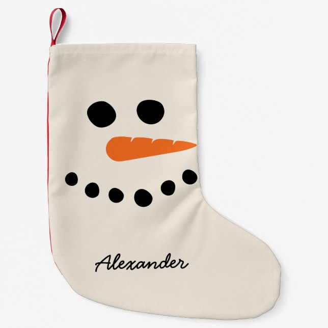 Snowman Face with Custom Name Small Christmas Stocking (Front)