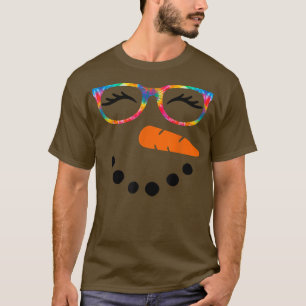 Snowman Face Womens Eyelashes Glasse Tie Dye Chri T-Shirt