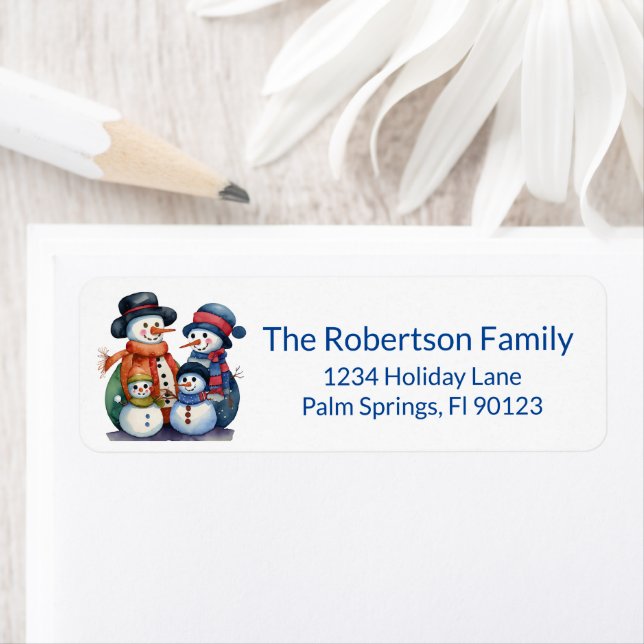 Snowman Family Blue Return Address (Insitu)