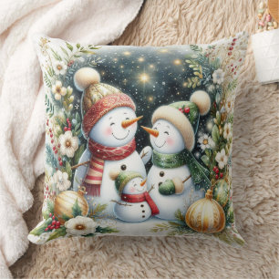Snowman Family Christmas Cushion