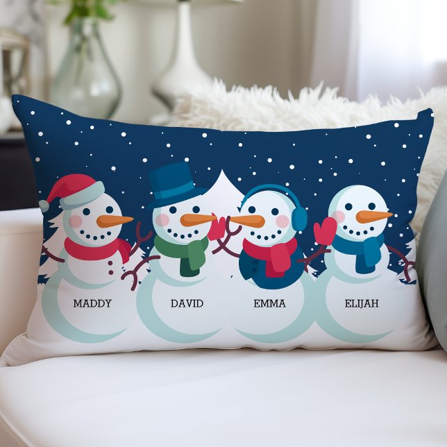 Snowman Family Christmas Custom Name Holiday Lumbar Cushion (Creator Uploaded)