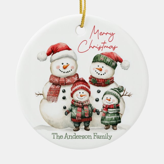 Snowman Family Christmas Ornament | Custom Name (Front)