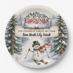 Snowman Family Christmas Paper Plate