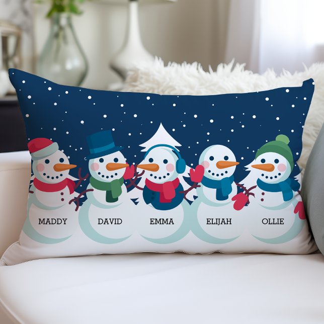 Snowman Family Christmas Personalised Name Holiday Lumbar Cushion (Creator Uploaded)