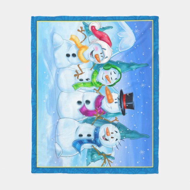 Snowman family fleece blanket cartoon (Front)