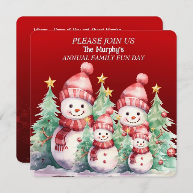 Snowman Family Fun Day Invitations (Front/Back)