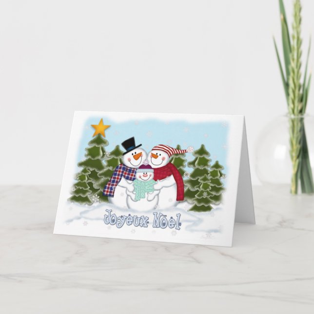 Snowman Family Greeting Card Joyeux Noël (Front)