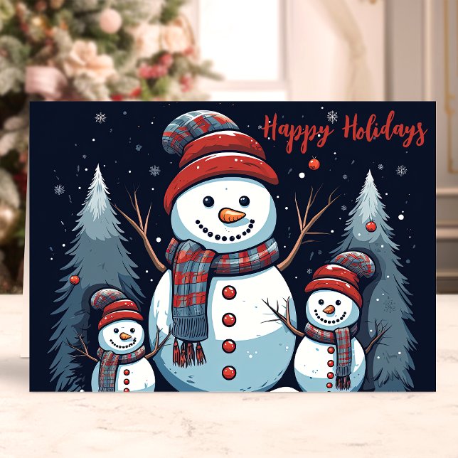 Snowman Family Happy Holidays Winter Holiday Card (Creator Uploaded)