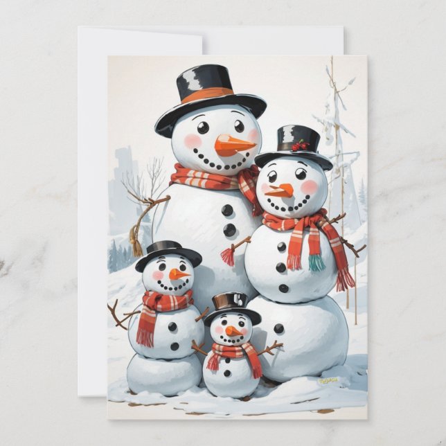 Snowman Family: Heartwarming Christmas Greeting  Holiday Card (Front)