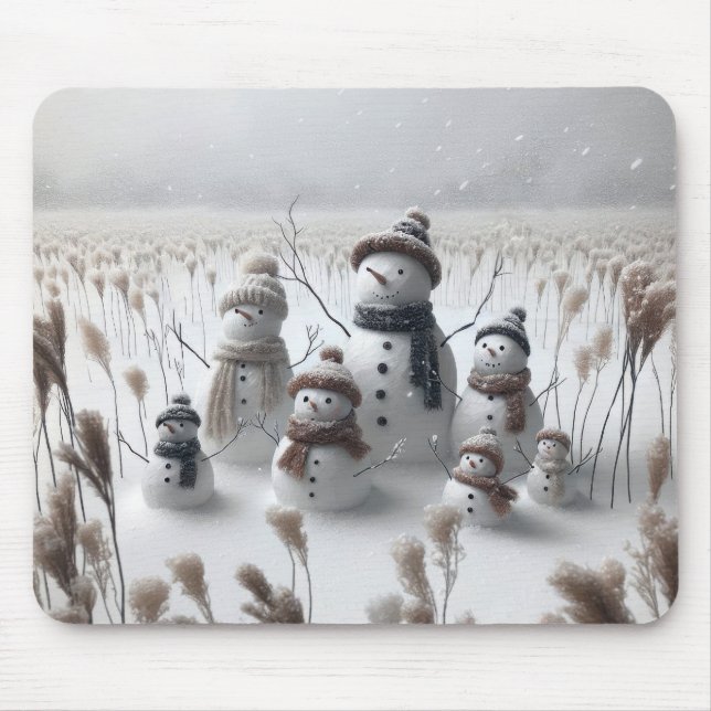 Snowman Family In Country Field Mouse Mat (Front)