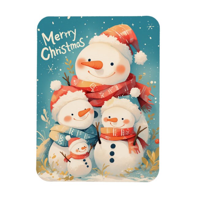 Snowman Family in Cozy Winter Magnet (Vertical)