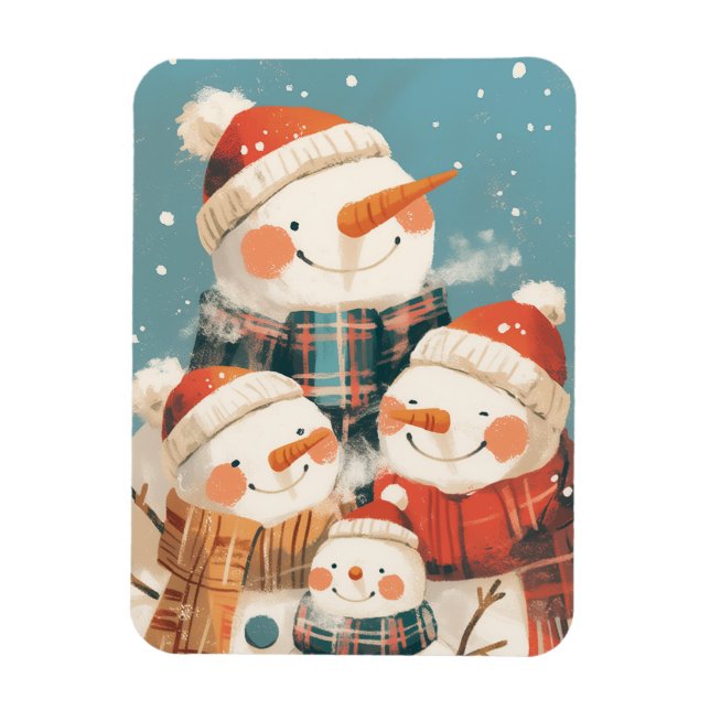 Snowman Family in Cozy Winter Magnet (Vertical)