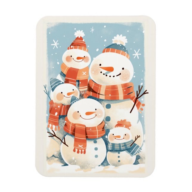 Snowman Family in Cozy Winter Magnet (Vertical)