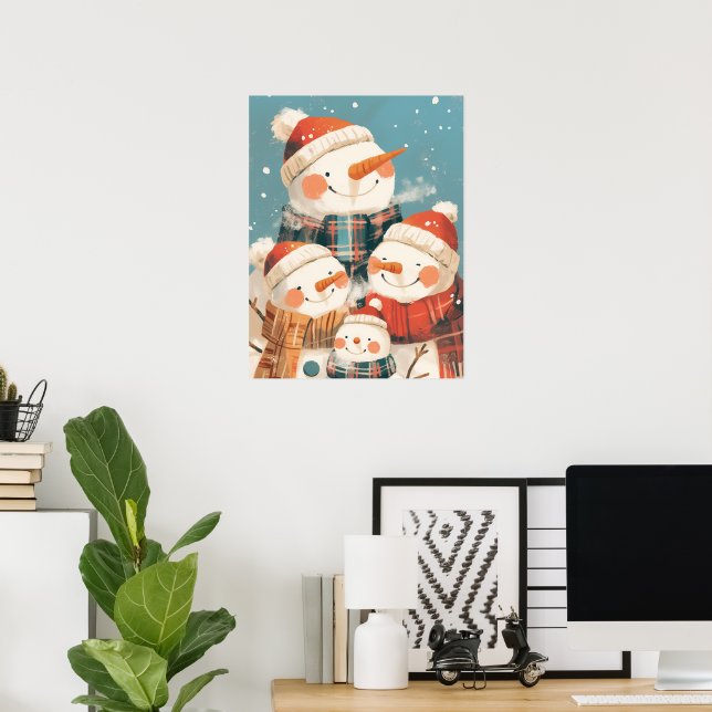 Snowman Family in Cozy Winter Poster (Home Office)