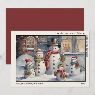 Snowman Family Merry Christmas Happy New Year Holiday Card