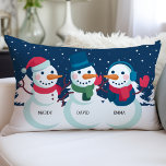 Snowman Family Name Cute Christmas Holiday Lumbar Cushion<br><div class="desc">Snowman Family Name Cute Christmas Holiday Lumbar Pillow. Cute three person snowman family custom personalised names decorative Christmas throw pillow. Makes the perfect Christmas gift and holiday decor for winter.</div>