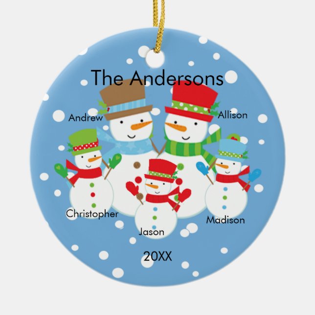 Snowman Family of 5 Christmas Ornament CUTE (Front)