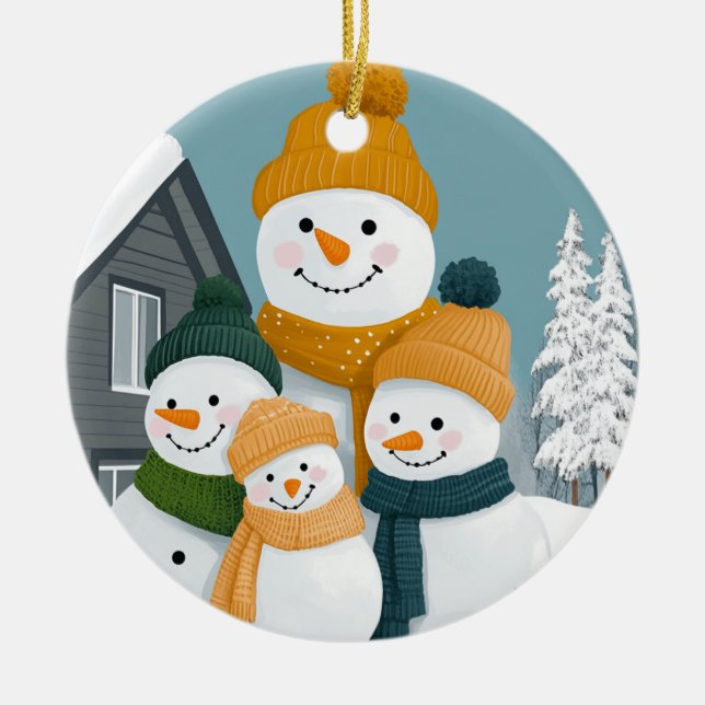 Snowman Family Ornament - Customizeable  (Front)