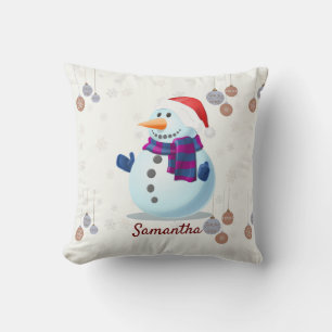 Snowman family personalised xmas cushion